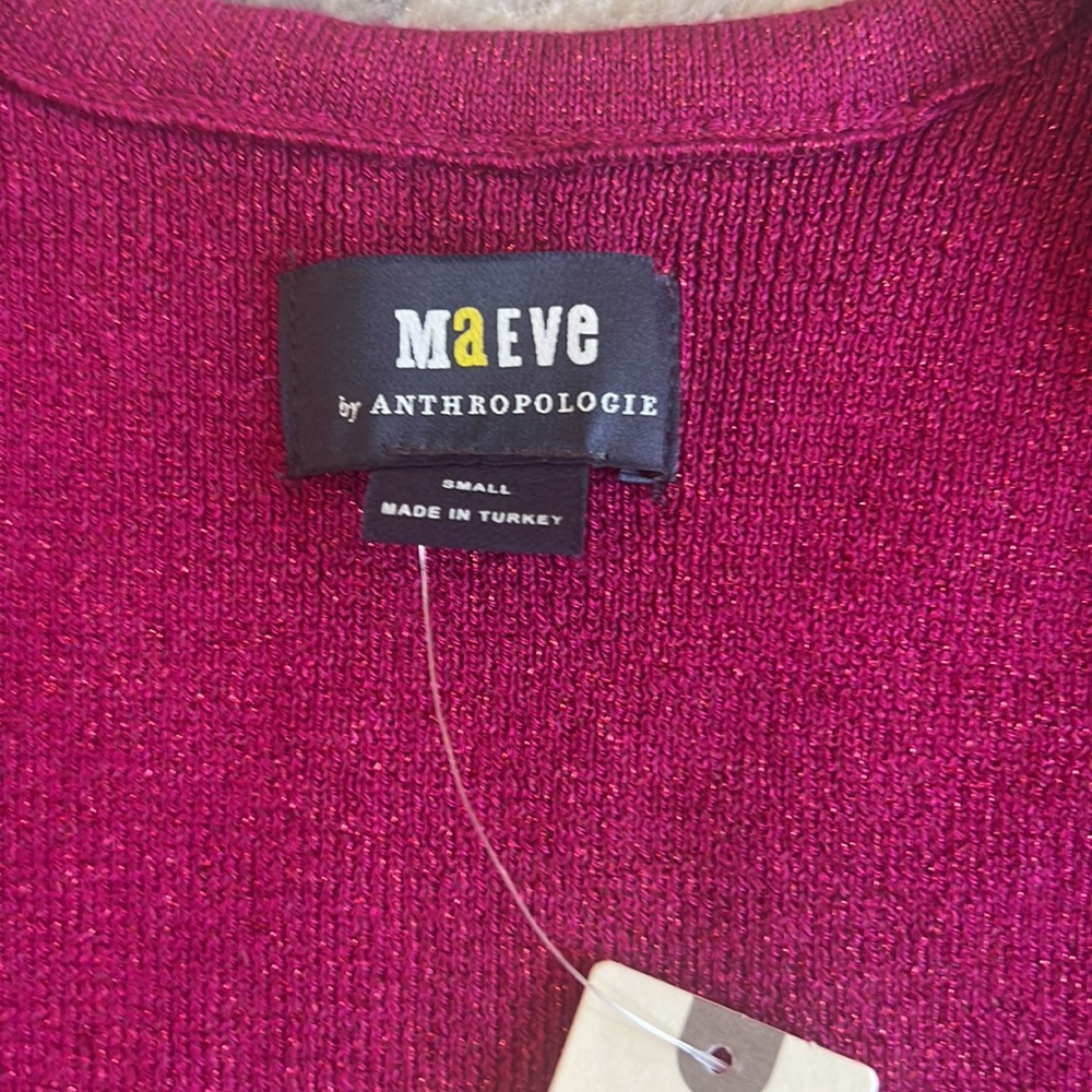 Maeve by Anthropologie‎ NWT Square Neck Bell Sleeve Sweater Raspberry Sparkle - Picture 7 of 9